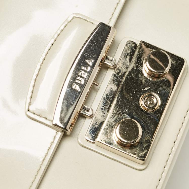 Pre Owned Furla Cream Patent Leather Metropolis Crossbody Bag