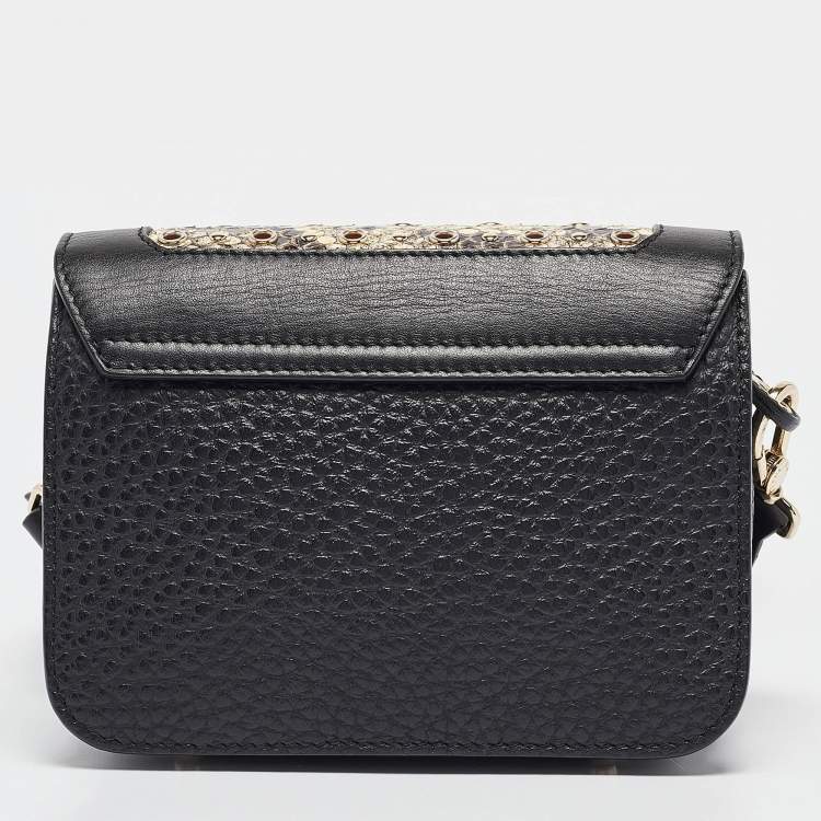 Pre Owned Furla Black/Beige Python Embossed and Leather Mni Metropolis Crossbody Bag