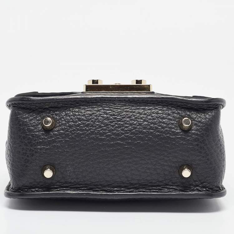Pre Owned Furla Black/Beige Python Embossed and Leather Mni Metropolis Crossbody Bag