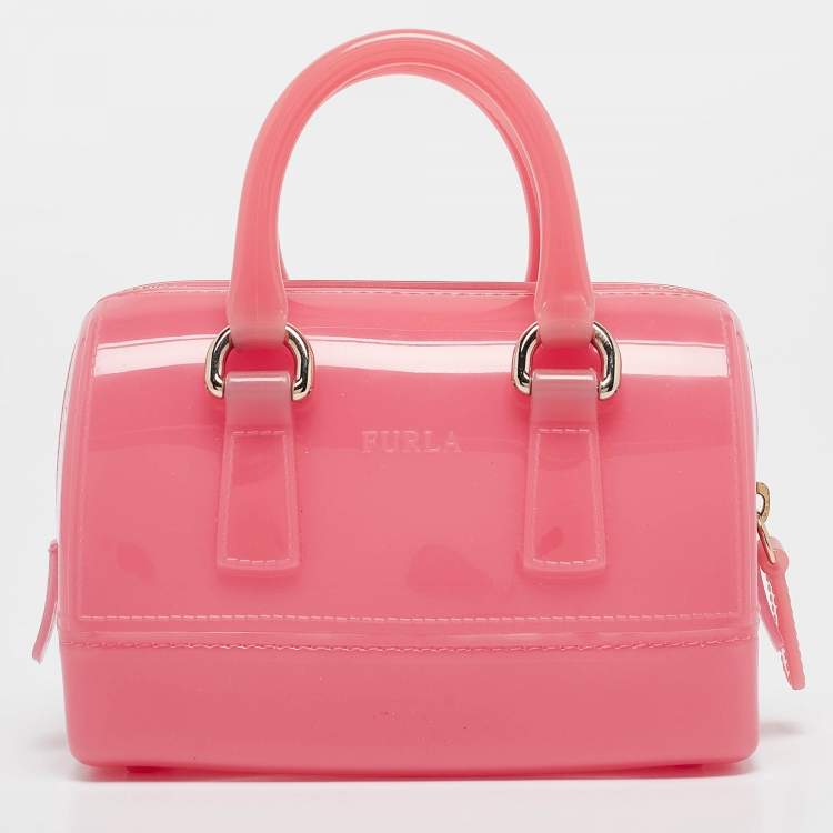 Pre Owned Furla Pink Rubber Mini Candy Satchel