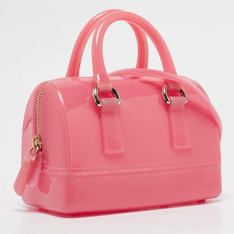 Pre Owned Furla Pink Rubber Mini Candy Satchel
