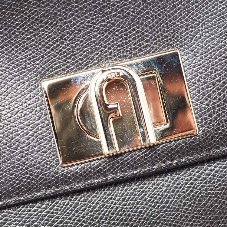Pre Owned Furla Black Leather 1927 Flap Top Handle Bag