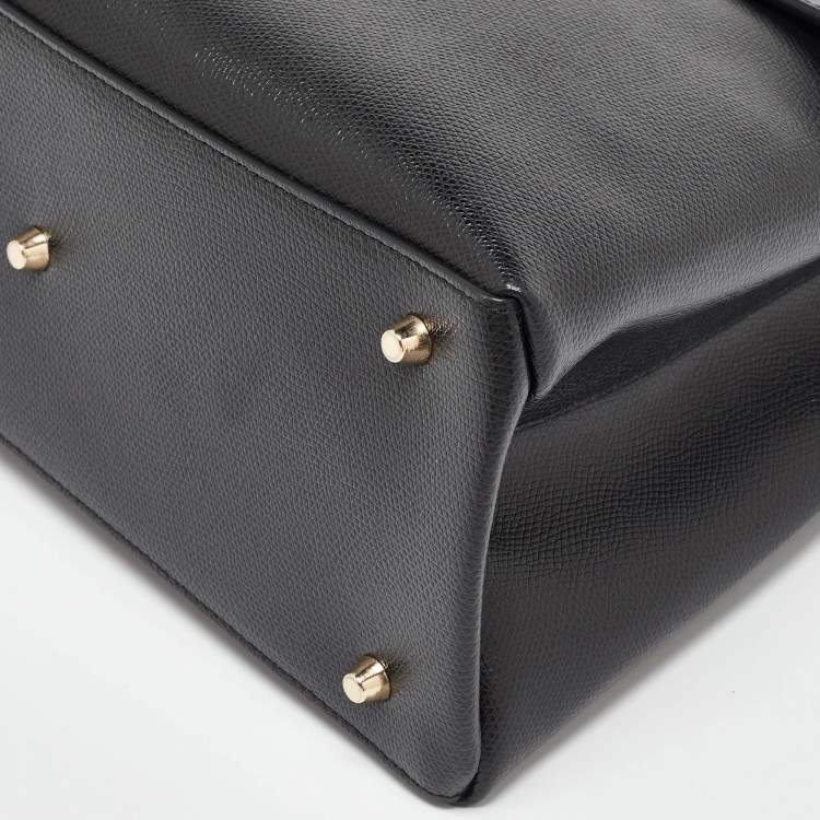 Pre Owned Furla Black Leather 1927 Flap Top Handle Bag