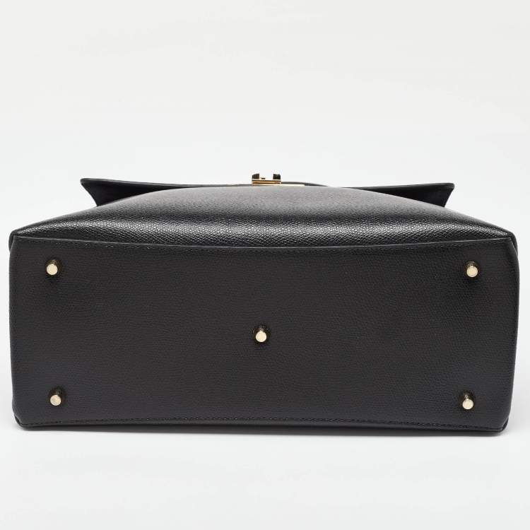 Pre Owned Furla Black Leather 1927 Flap Top Handle Bag