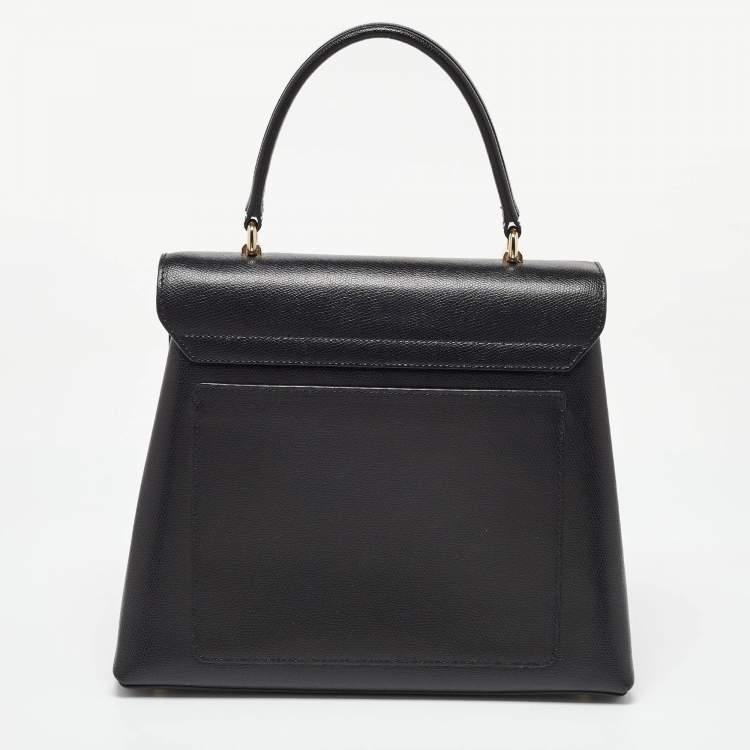 Pre Owned Furla Black Leather 1927 Flap Top Handle Bag