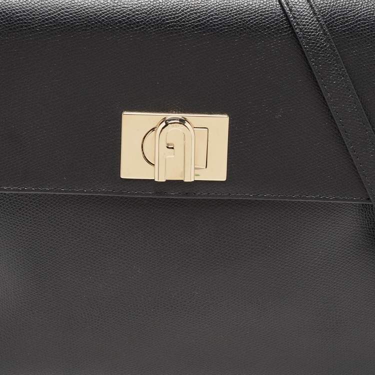 Pre Owned Furla Black Leather 1927 Flap Top Handle Bag
