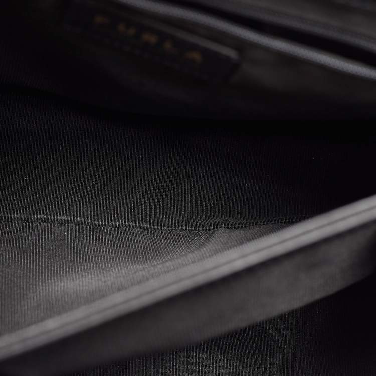 Pre Owned Furla Black Leather 1927 Flap Top Handle Bag