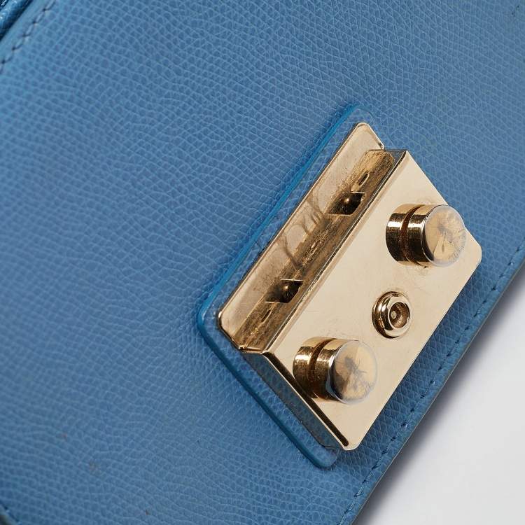 Pre Owned Furla Blue Leather Mini Metropolis Crossbody Bag