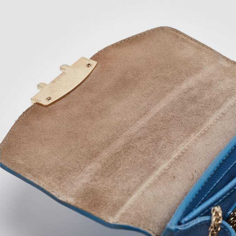 Pre Owned Furla Blue Leather Mini Metropolis Crossbody Bag