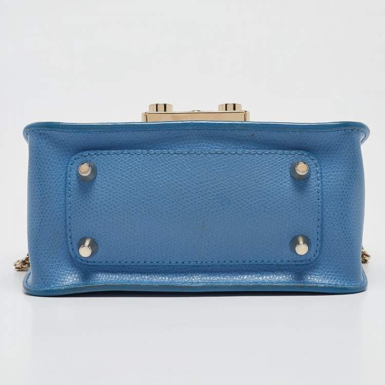 Pre Owned Furla Blue Leather Mini Metropolis Crossbody Bag