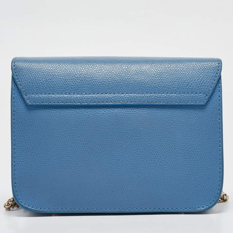 Pre Owned Furla Blue Leather Mini Metropolis Crossbody Bag