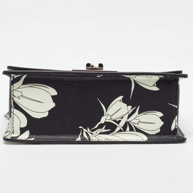 Pre Owned Furla Black/White Leather Floral Print 1927 Mini Crossbody Bag