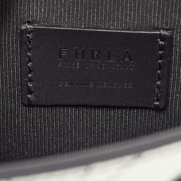 Pre Owned Furla Black/White Leather Floral Print 1927 Mini Crossbody Bag