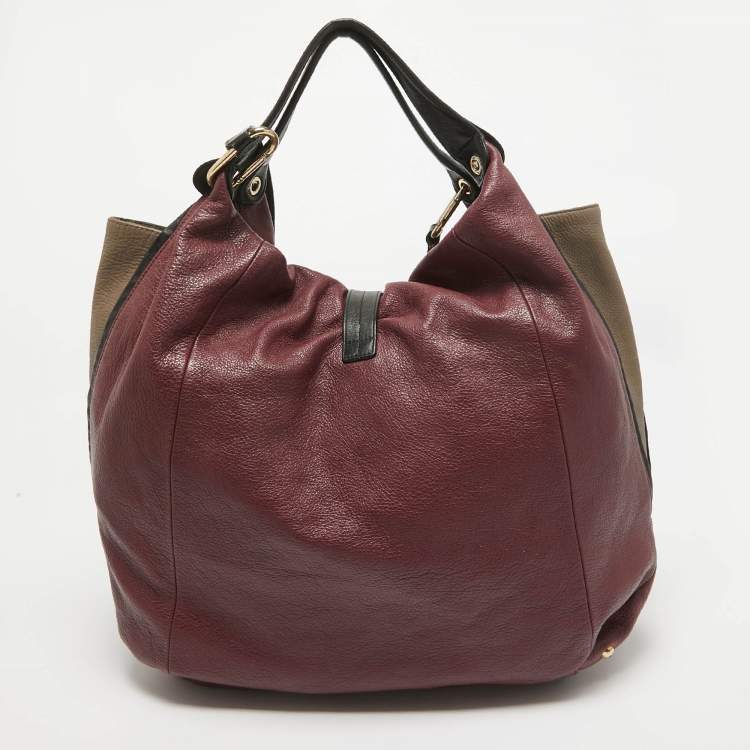 Pre Owned Furla Burgundy/Beige Leather Clasp Shoulder Bag