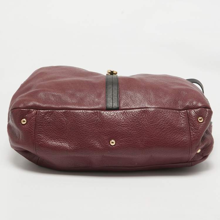 Pre Owned Furla Burgundy/Beige Leather Clasp Shoulder Bag