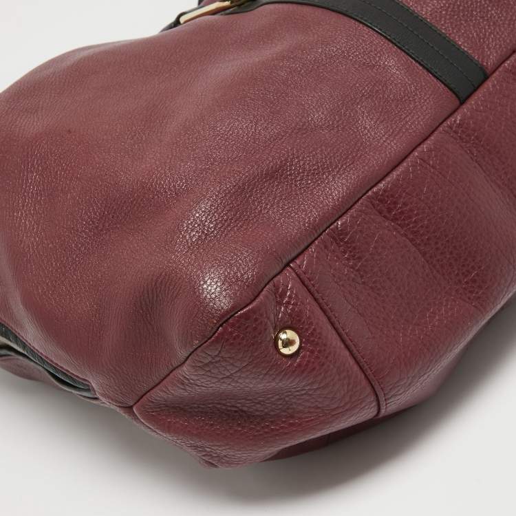 Pre Owned Furla Burgundy/Beige Leather Clasp Shoulder Bag