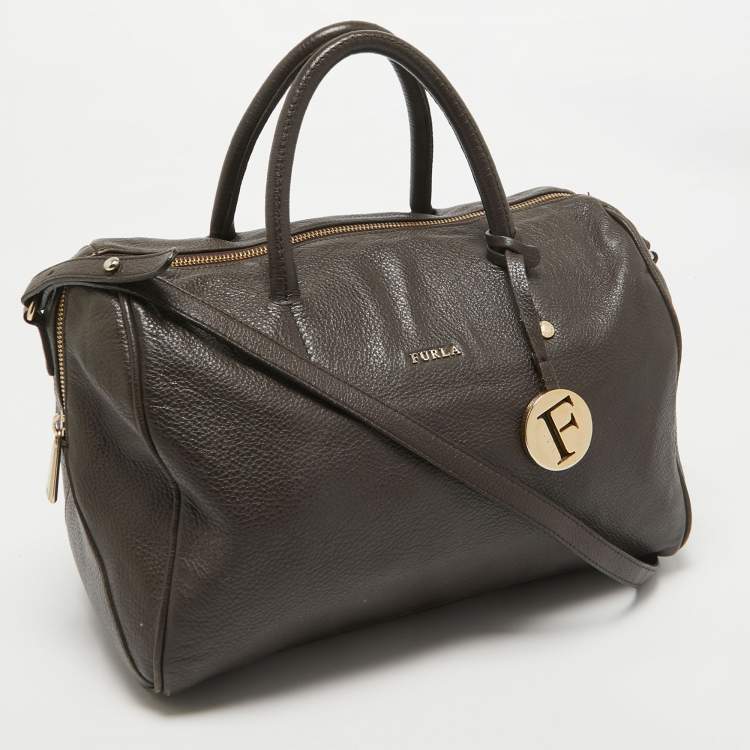 Pre Owned Furla Dark Brown Leather Ariana Satchel