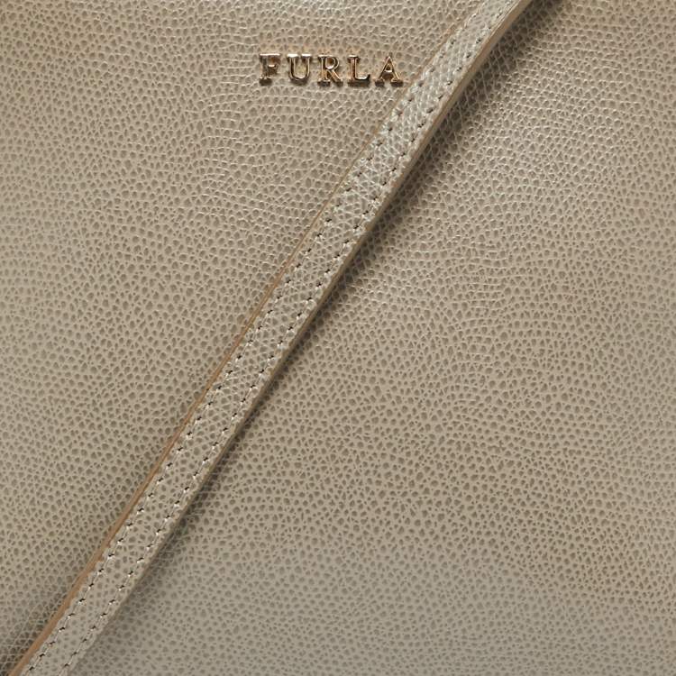 Pre Owned Furla Taupe Grey Leather Camelia Crossbody Bag