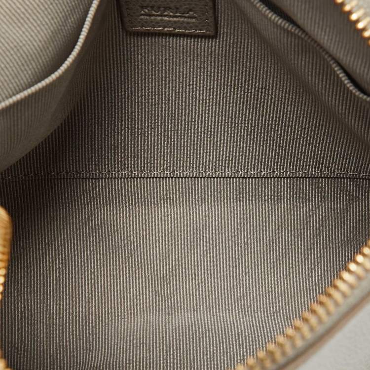 Pre Owned Furla Taupe Grey Leather Camelia Crossbody Bag