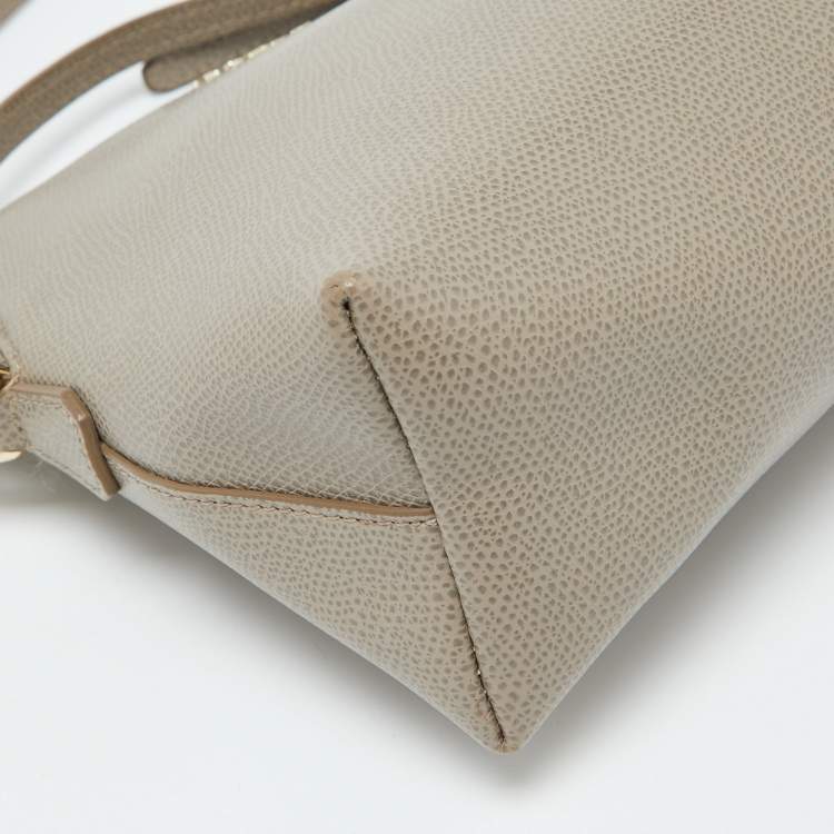 Pre Owned Furla Taupe Grey Leather Camelia Crossbody Bag