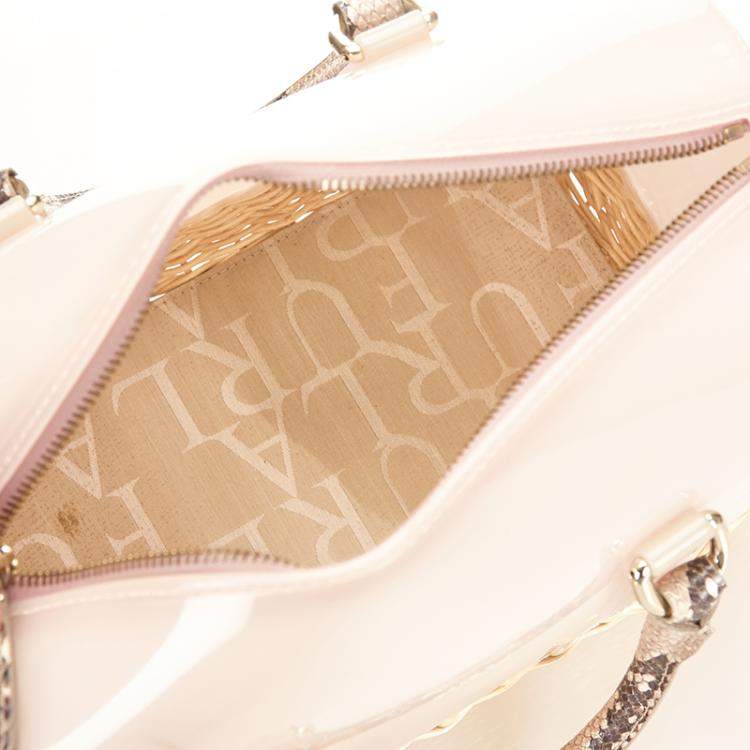 Pre Owned Furla Pink Glossy Rubber/Straw Candy Satchel Bag