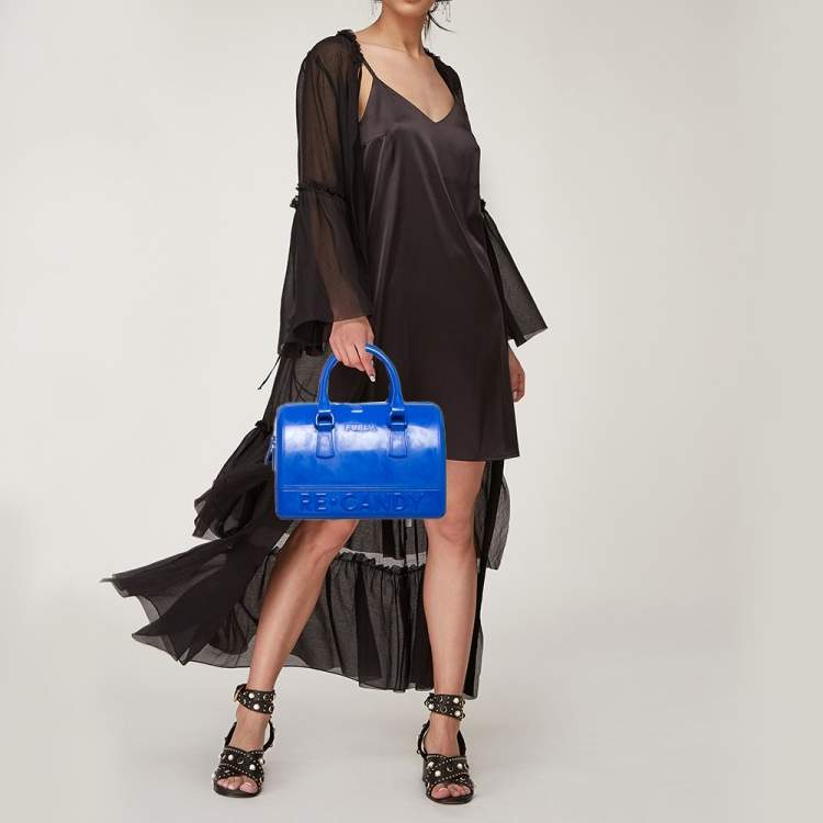 Pre Owned Furla Blue Re-Rubber Candy Satchel