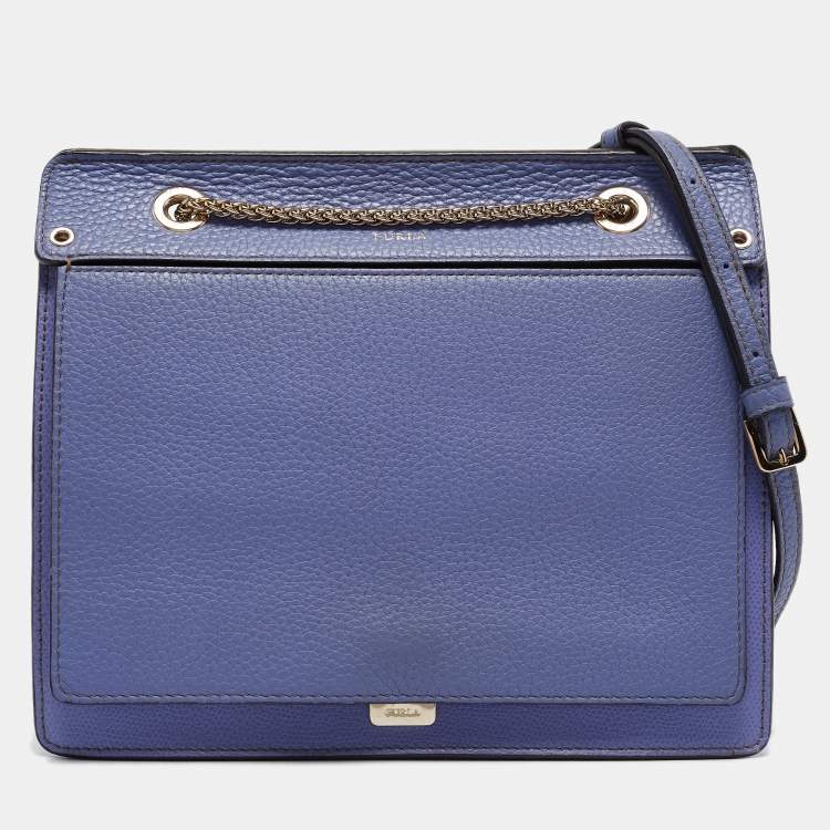 Pre Owned Furla Blue/Purple Leather Like Crossbody Bag