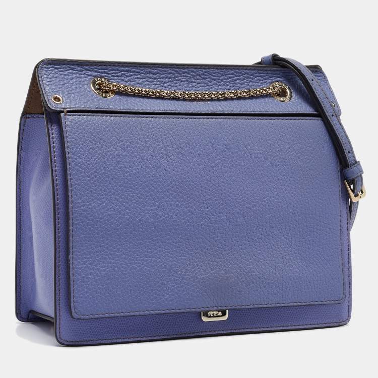 Pre Owned Furla Blue/Purple Leather Like Crossbody Bag