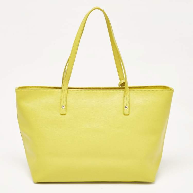 Pre Owned Furla Yellow Leather Top Zip Tote