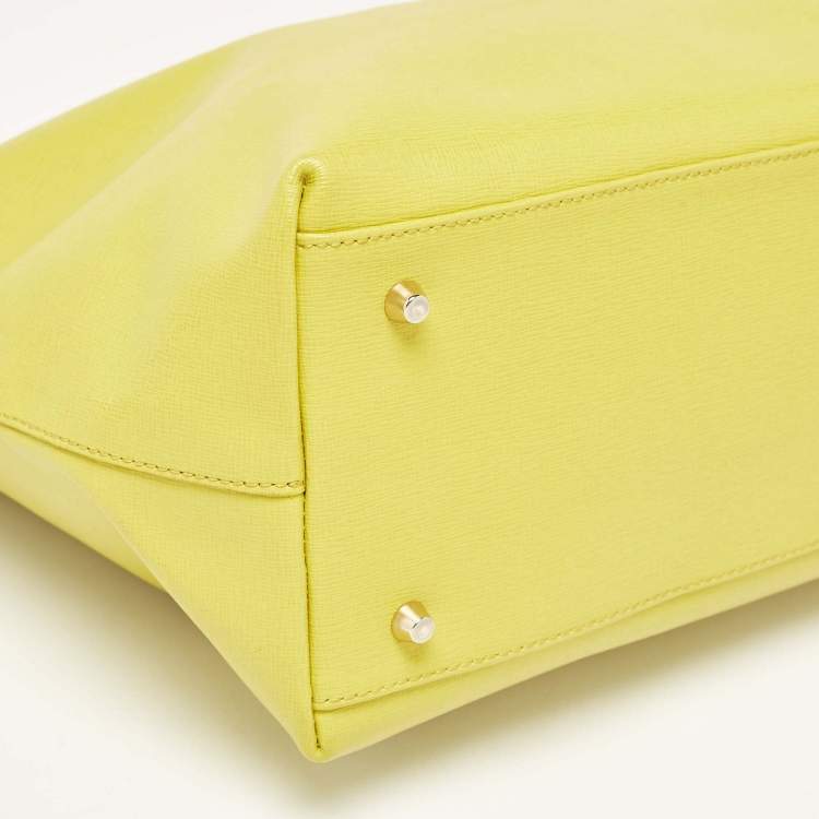 Pre Owned Furla Yellow Leather Top Zip Tote