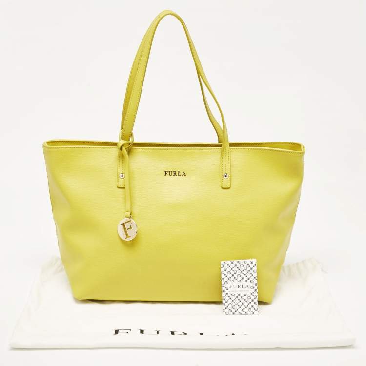 Pre Owned Furla Yellow Leather Top Zip Tote