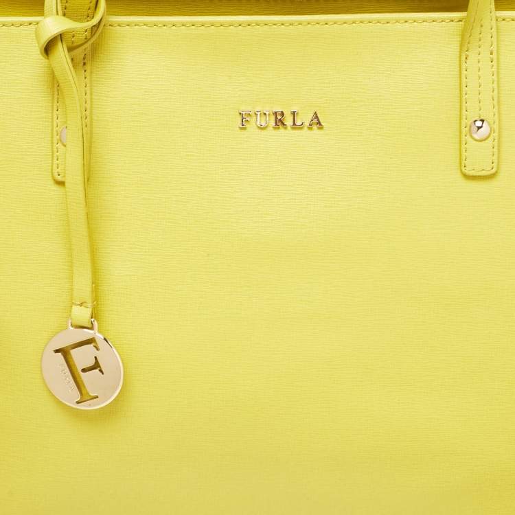 Pre Owned Furla Yellow Leather Top Zip Tote
