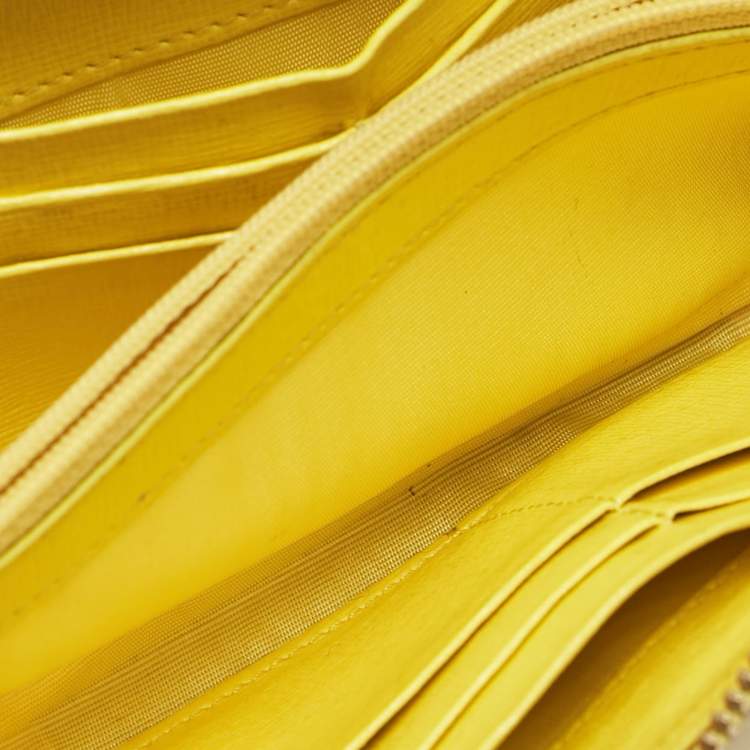 Pre Owned Furla Yellow Leather Zip Continental Wallet
