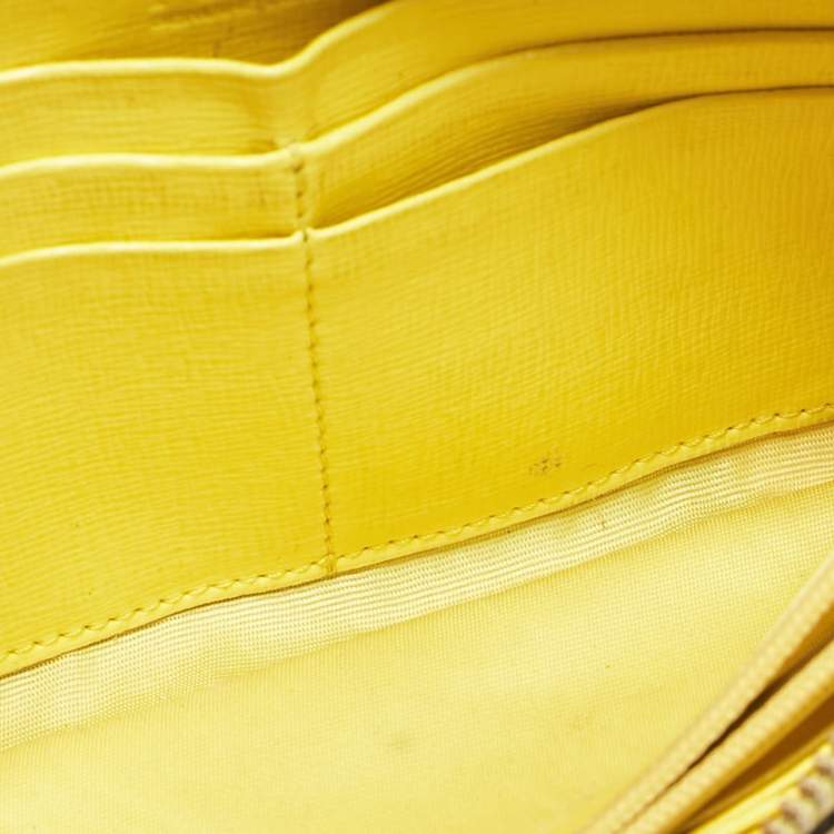 Pre Owned Furla Yellow Leather Zip Continental Wallet