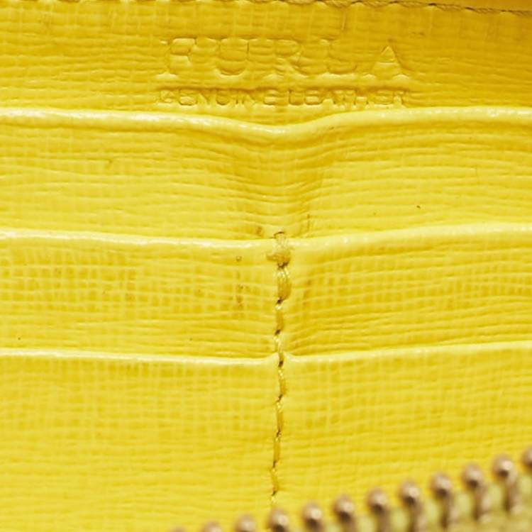 Pre Owned Furla Yellow Leather Zip Continental Wallet