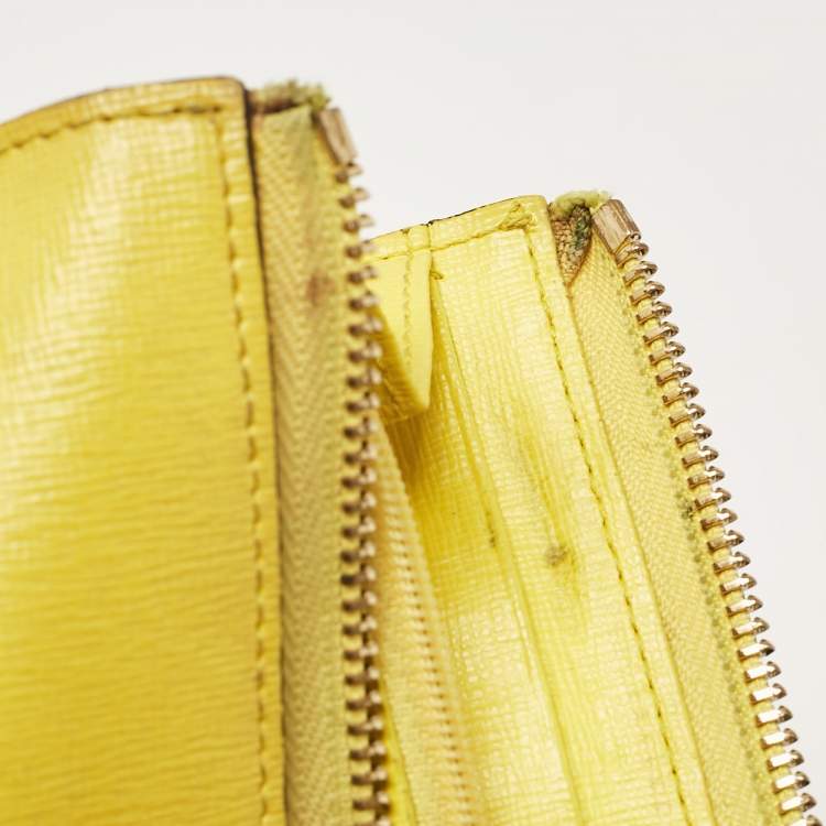 Pre Owned Furla Yellow Leather Zip Continental Wallet