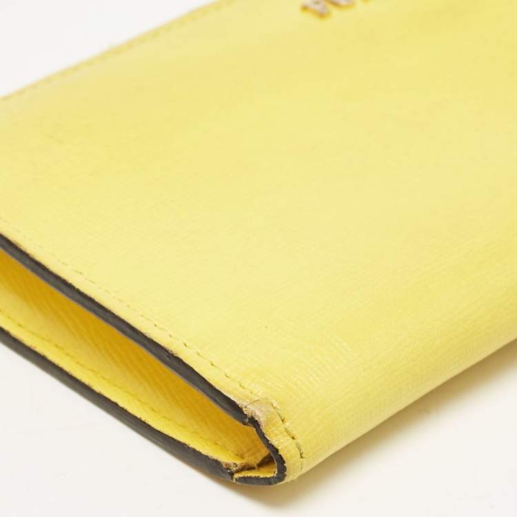 Pre Owned Furla Yellow Leather Zip Continental Wallet