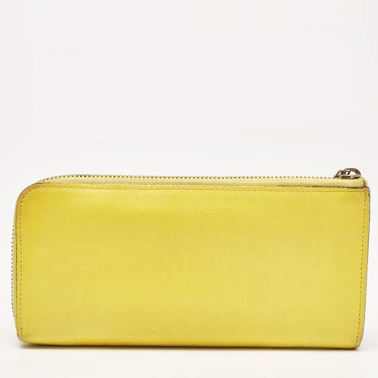 Pre Owned Furla Yellow Leather Zip Continental Wallet