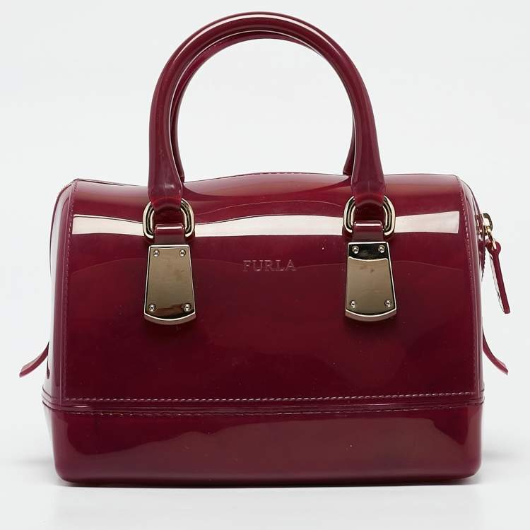 Pre Owned Furla Fuchsia Rubber Small Candy Satchel