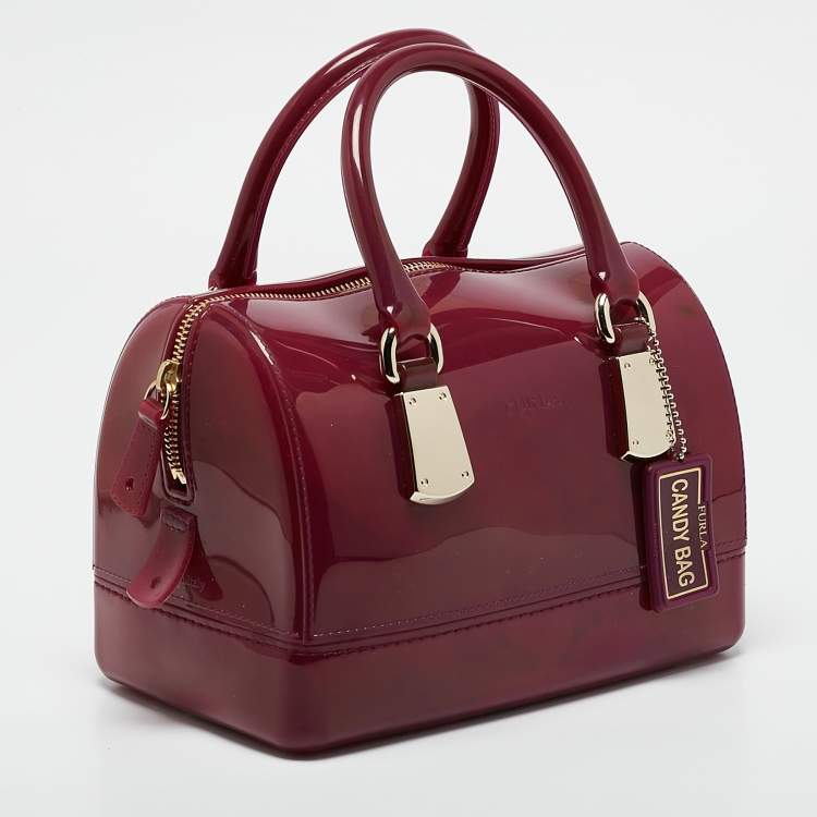 Pre Owned Furla Fuchsia Rubber Small Candy Satchel