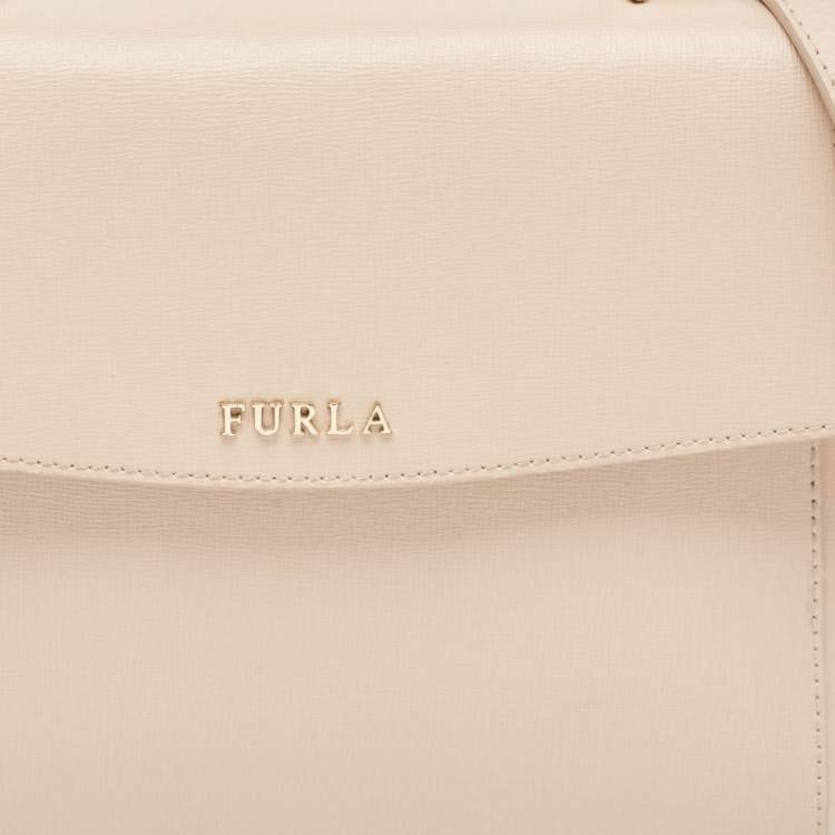 Pre Owned Furla Pale Pink Leather Flap Top Handle Bag