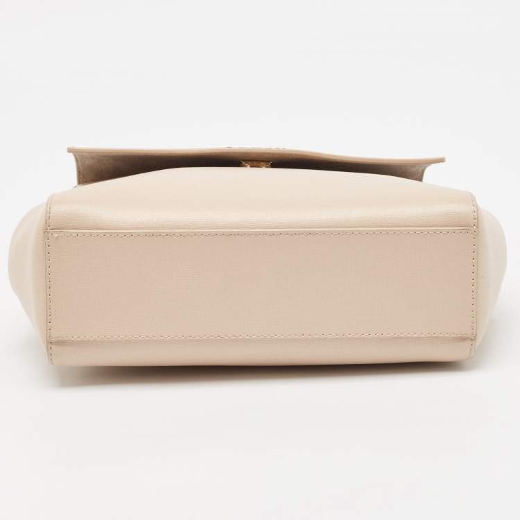 Pre Owned Furla Pale Pink Leather Flap Top Handle Bag