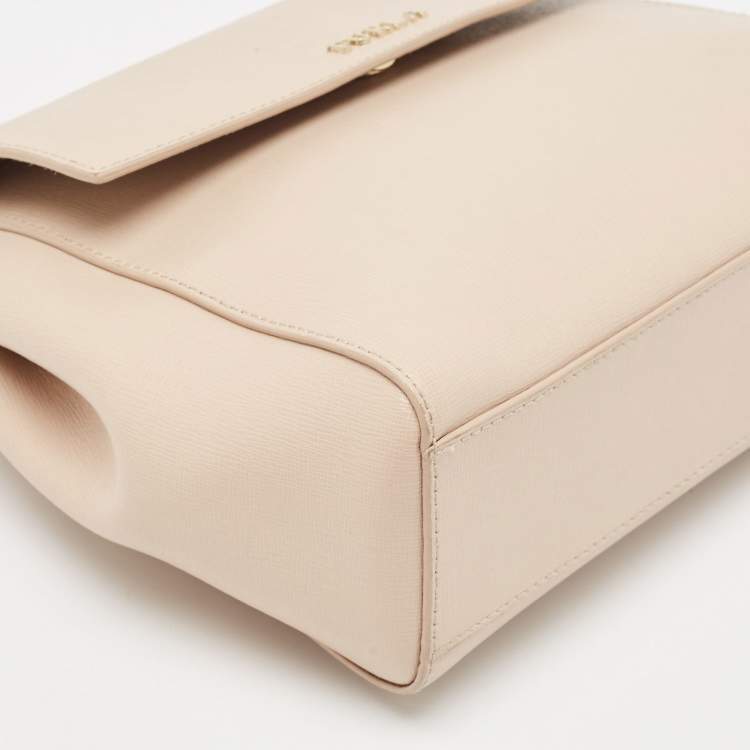 Pre Owned Furla Pale Pink Leather Flap Top Handle Bag
