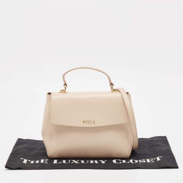 Pre Owned Furla Pale Pink Leather Flap Top Handle Bag