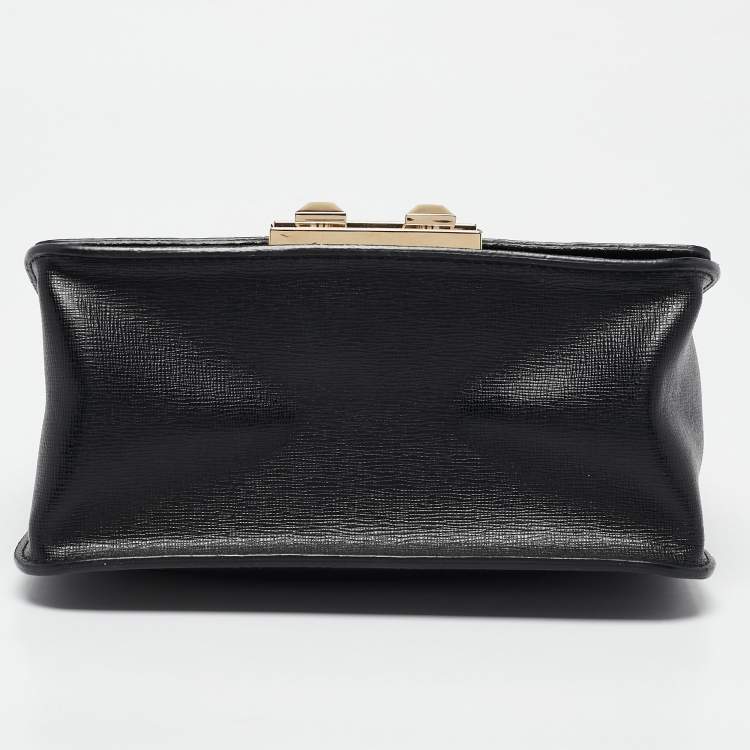 Pre Owned Furla Black Croc Embossed and Leather Mini Bella Top Handle Bag