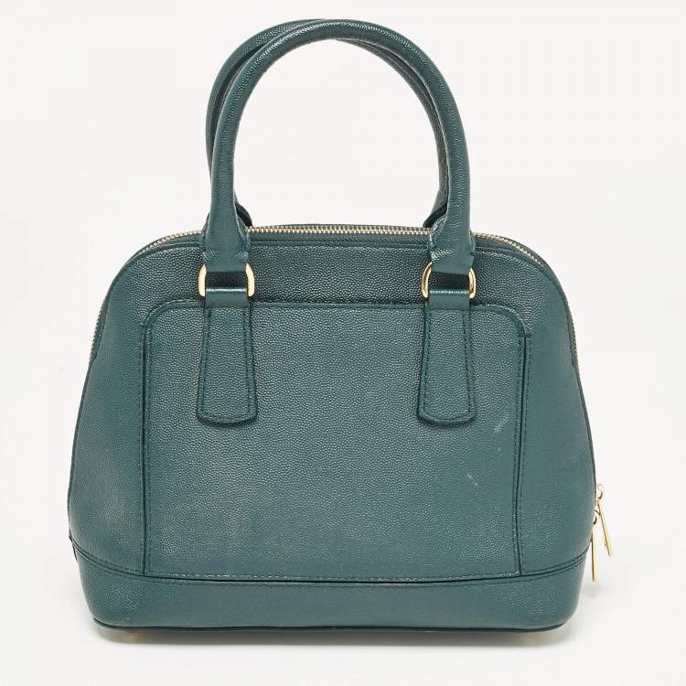 Pre Owned Furla Dark Green Leather Dome Logo Satchel