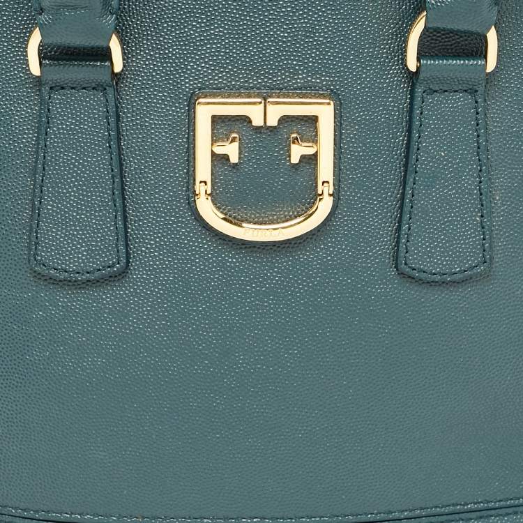 Pre Owned Furla Dark Green Leather Dome Logo Satchel