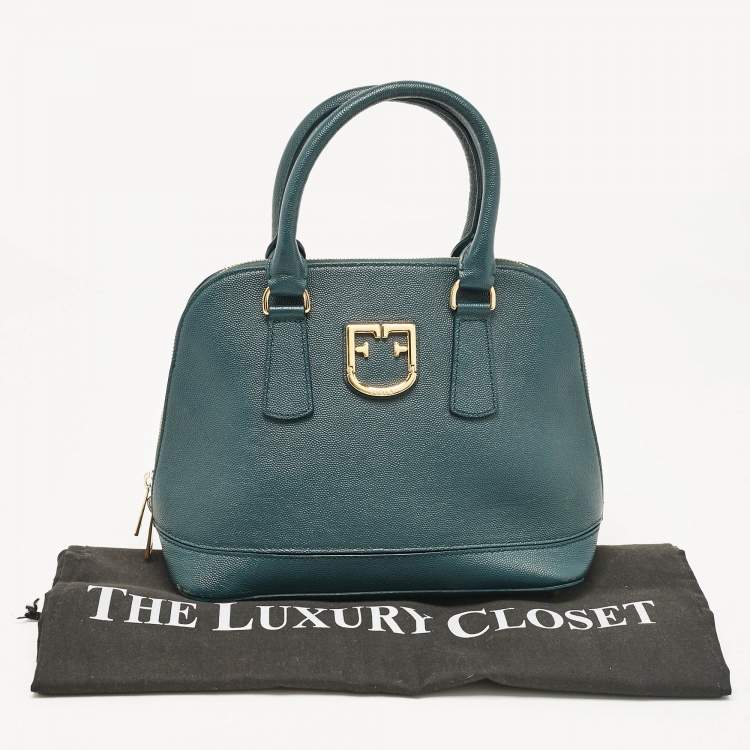 Pre Owned Furla Dark Green Leather Dome Logo Satchel