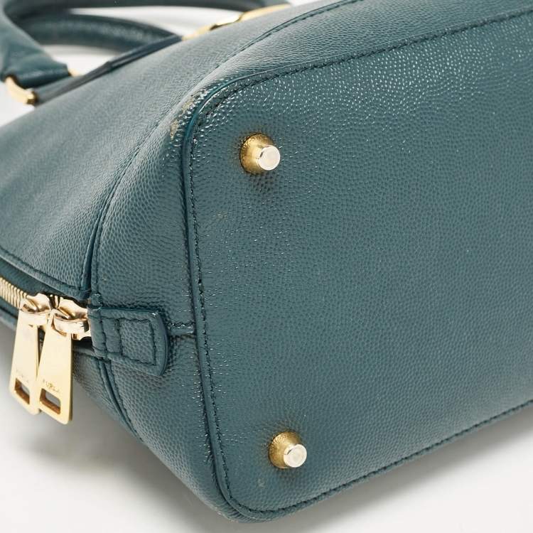 Pre Owned Furla Dark Green Leather Dome Logo Satchel