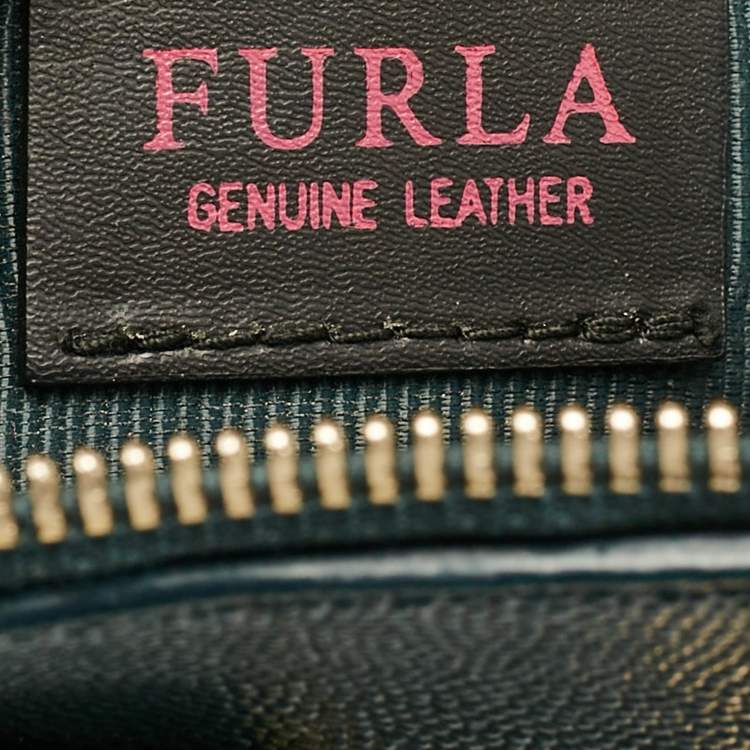 Pre Owned Furla Dark Green Leather Dome Logo Satchel